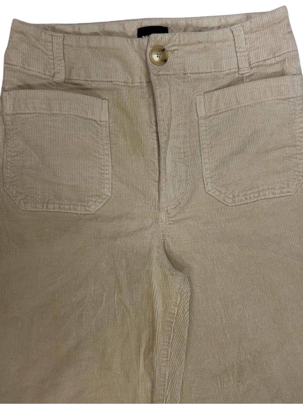 Anthropologie Maeve Colette Wide Leg Pants Womens 28 Cream Corduroy Patch Pocket